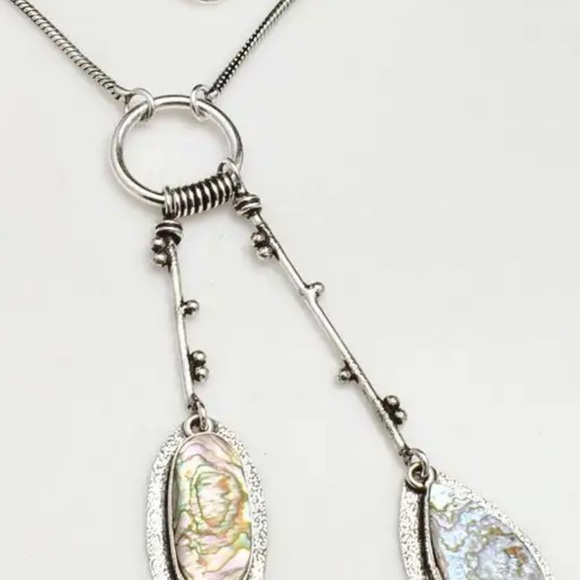 Modern Abalone Solar dangle multi-gem handmade statement Necklace - Picture 6 of 16